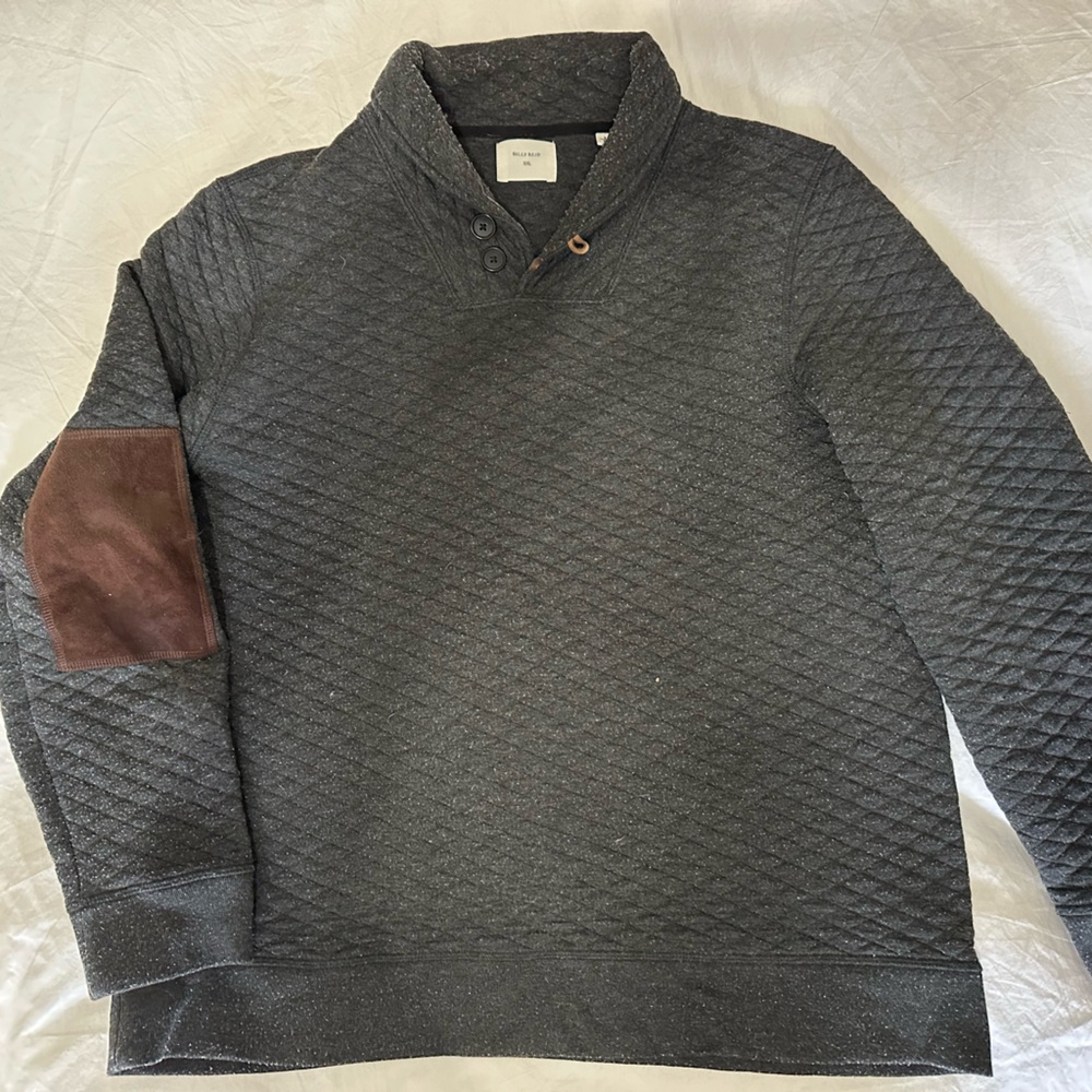 Billy Reid Charcoal Quilted Pullover with Tan Accents